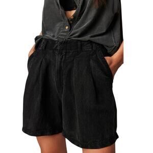 NWT Free People Calla Linen-Blend Pleated Trouser Short In Faded Black Size 4